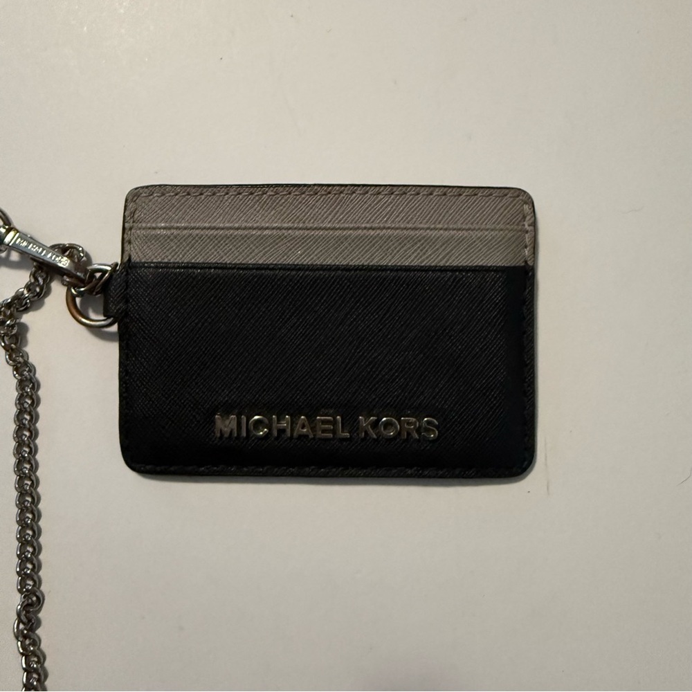Michael Kors Black and Gray Card Holder with Chain